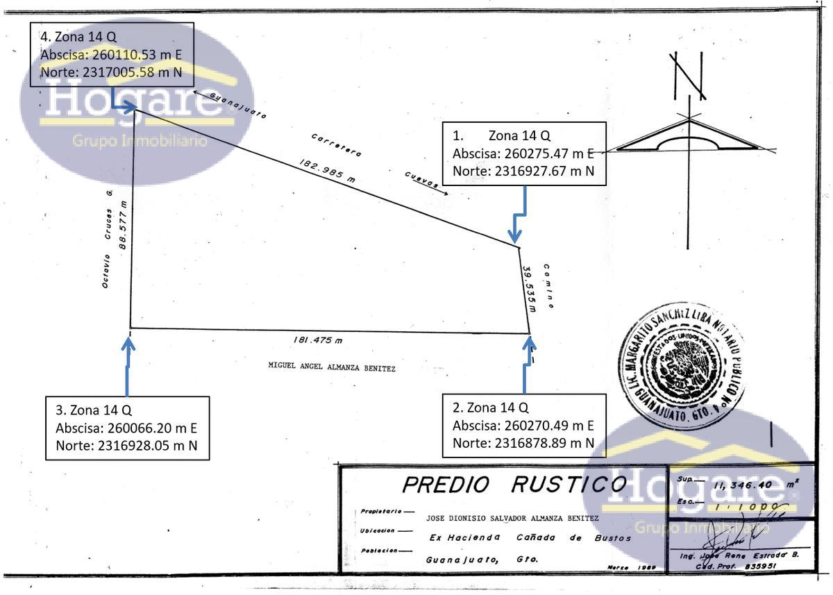 Terreno en venta sobre carretera a Puentecillas y Cuevas Ex Hacienda "Cañada de Bustos" Guanajuato, Gto.